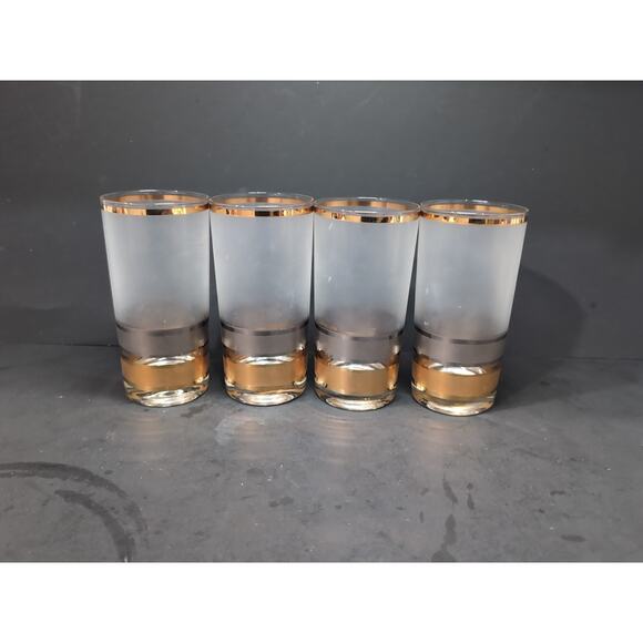 Culver Regency Highball Glasses, Set of 4, VTG MCM Tumblers, 12 Oz Frosted Gold - Picture 3 of 9